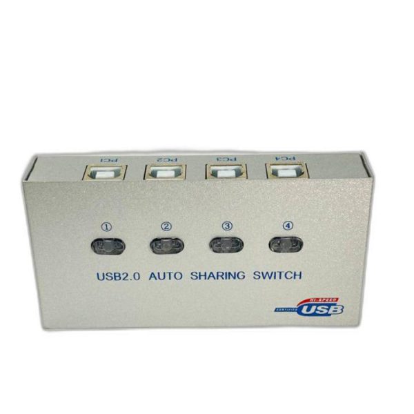 4Port USB Printer Sharing Switch - Silver, Push Button, Manual, Silver