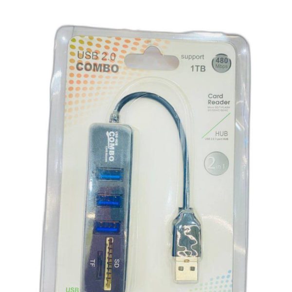 USB 2.0 HUB with SD TF Micro SD Card Reader USB 2.0 - 3 COMBO - Black - (V404)